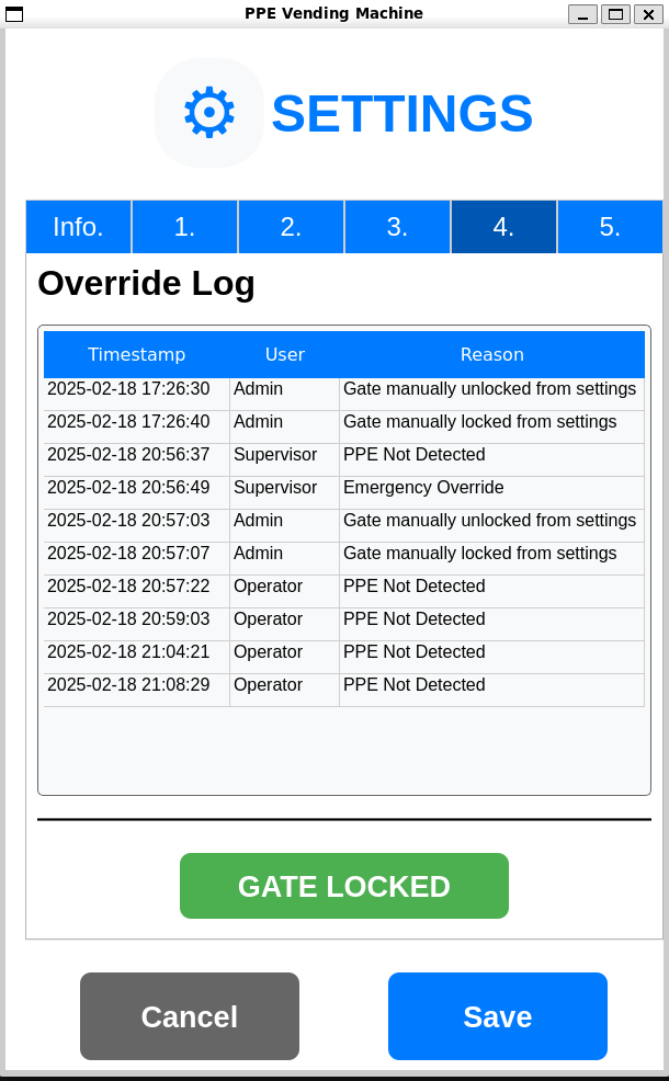 Previous ROS2 GUI - Override Log